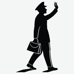 A train conductor waving at a station image silhouette design vector art and illustration