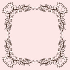 Vintage baroque frame with floral ornament engraving illustration art