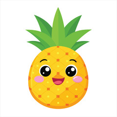 Cute Kawaii Pineapple Cartoon with Smiling Face and Green Leaves Clipart