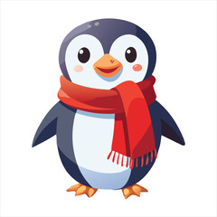 Cute Cartoon Penguin with Red Scarf Clipart for Winter and Holiday Themes