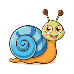 Cute Cartoon Snail with Blue Shell and Happy Face Clipart