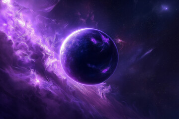 Purple Cosmic Sphere Glowing in Dark Space