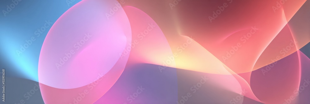 Poster Overlapping Transparent Shapes Create a Soft Glow in Warm Pastel Colors During a Tranquil Artistic Expression