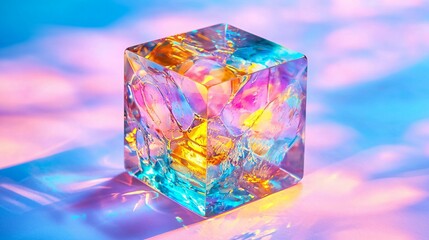 Close-up of glowing prism refracting sunlight into vibrant color bands on minimalist white surface, symbolizing wireless frequency allocation and spectrum analysis.