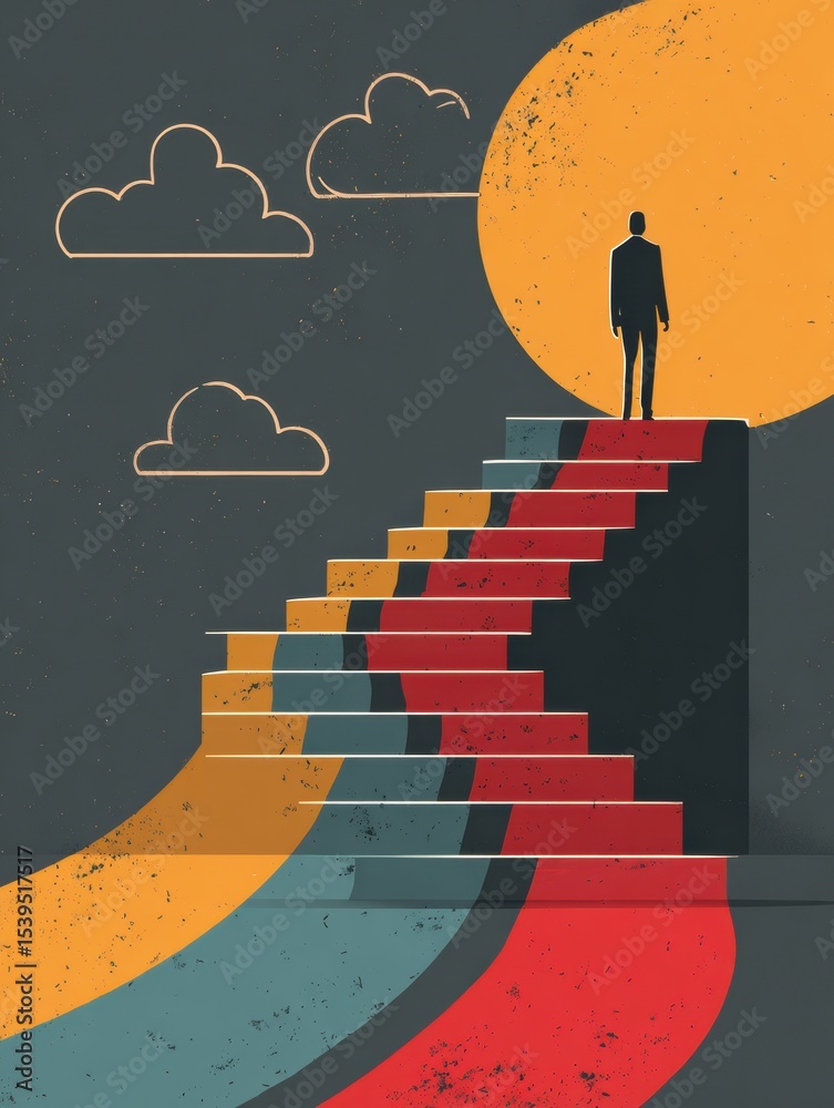 Poster Visual Guide to Achieving Business Success Through a Step-By-Step Staircase Approach