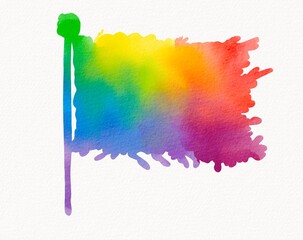 Vibrant rainbow flag painted in watercolor with artistic splatter effect, representing freedom and celebration