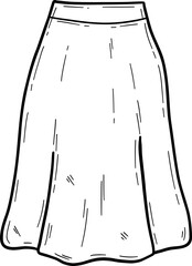 Hand drawn clothes and accessories outline doodle, Skirt illustration in a simple line drawing style.