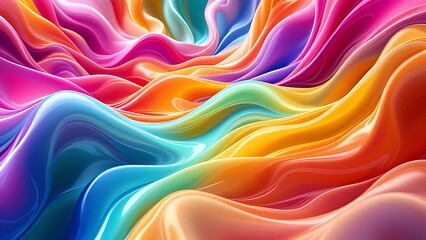 Obraz premium Abstract flowing gradients with glossy reflections and fractal edges, forming dynamic color harmonies as if dancing to music. Ideal for modern art, motion design, or digital backgrounds