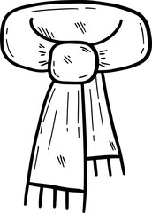 Hand drawn clothes and accessories outline doodle, Stylized illustration of a cozy scarf tied in a knot.