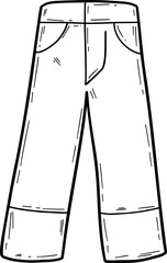 Hand drawn clothes and accessories outline doodle, Illustration of simple, casual pants design.