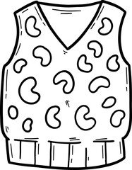 Hand drawn clothes and accessories outline doodle, Colorful patterned vest with playful design.