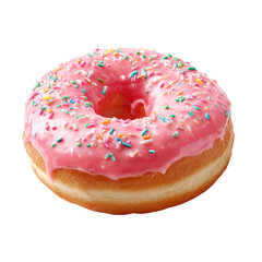 Pink donut with sprinkles. Sweet and delicious treat. perfect for breakfast or snack.