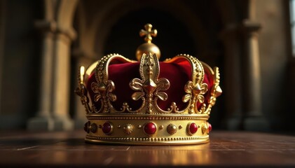 Ornate gold religious crown, gothic architectural setting, religious, toric