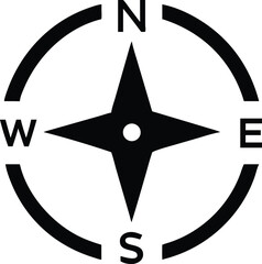 Simple Black Compass Rose Icon North, South, East, West Direction