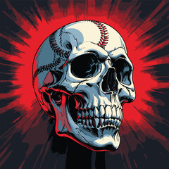 skull and baseball vector art illustration