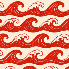 Fototapeta premium Traditional Japanese Red Wave Pattern on White Background