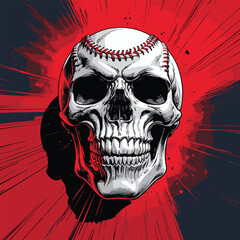 skull and baseball vector art illustration