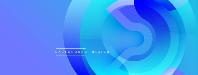 Abstract blue design features overlapping circles, gradients. Modern aesthetic suitable for backgrounds, presentations. Smooth transitions create dynamic visual effect.