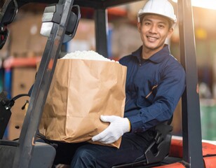 フォークリフト　備蓄米　運ぶ　男性