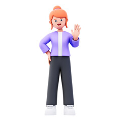 female character say hello 3d illustration