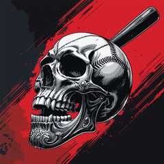 skull and baseball vector art illustration