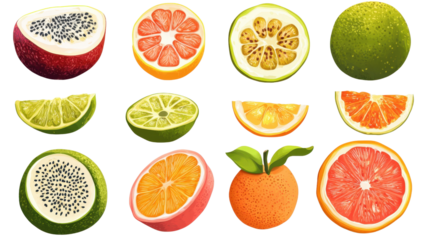 Fresh tropical fruits Transparent background, PNG