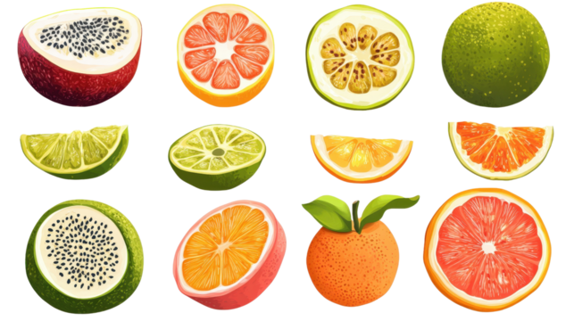 Fresh tropical fruits Transparent background, PNG