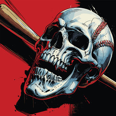 skull and baseball vector art illustration
