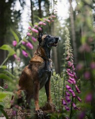 Belgian Malinois in a Forest Setting
