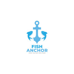 Anchor and fish logo vector icon illustration