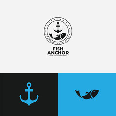 Anchor and fish logo vector icon illustration