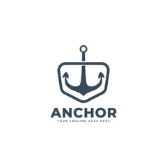 Anchor logo icon design template. Anchor line shield vector logo.