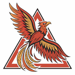 Fiery phoenix rising within a triangle