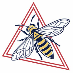 Stylized bee illustration in a triangle frame