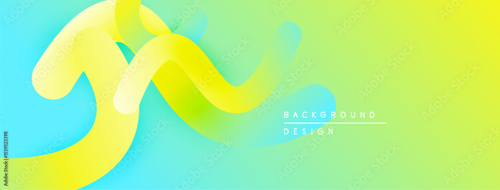 Poster Abstract vibrant background. Smooth flowing ribbons, yellow, turquoise, green gradients create dynamic visual effect. Modern design element.