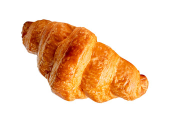 Side view of single brown or golden croissant isolated with clipping path in png file format