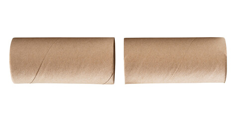 Top view set of tissue paper cores or toilet paper tubes after used out in toilet or restroom isolated on white background with clipping path