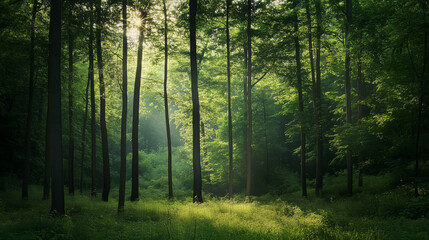 Fototapeta premium Green forest environment. Beautiful Forest