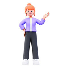 female character shows something 3d illustration