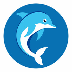 Blue dolphin in a circular ocean design
