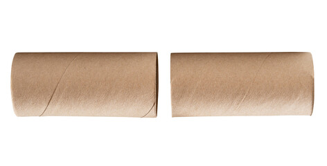 Top view set of tissue paper cores or toilet paper tubes after used out in toilet or restroom isolated with clipping path in png file format