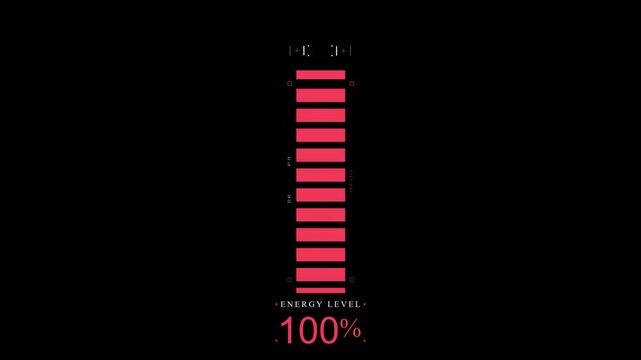 Animated vertical loading or energy charge interface with a sleek, cyberpunk aesthetic. Featuring glowing red elements on a dark background, this high-tech HUD-style component is ideal for digital das