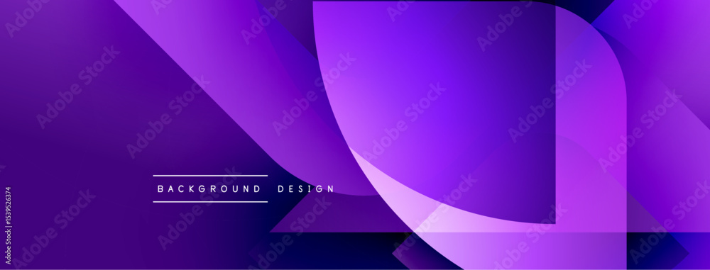 Poster Abstract purple gradient background. Overlapping shapes create dynamic visual effect. Minimalist design with text element below.