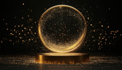 Gold circle podium with glittering particles