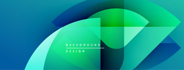 Fototapeta premium Abstract geometric shapes overlap, creating vibrant teal, green gradients. Modern design elements suggest fluidity, dynamism. Background text reads background design.