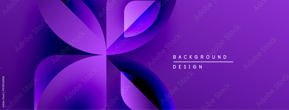 Aufkleber Abstract purple design. Overlapping shapes create dynamic floral pattern. Modern background with text elements present.