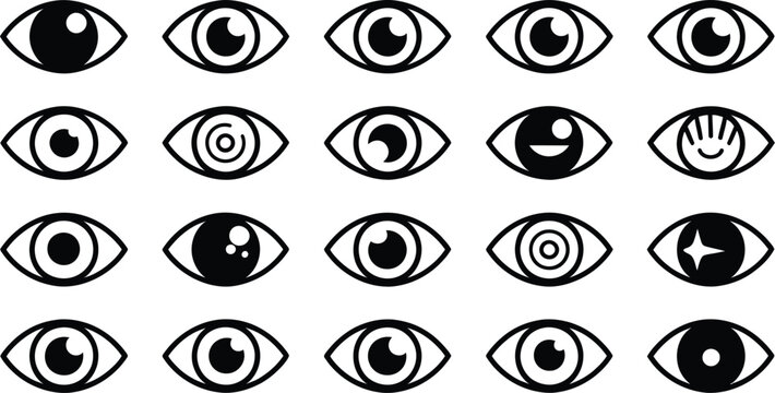 Collection of twenty one different eye icons in a grid arrangement