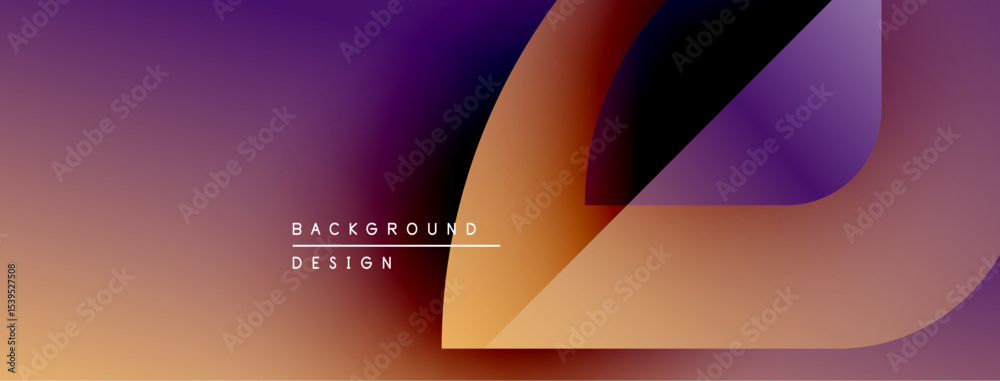 Poster Abstract gradient background. Orange, purple hues blend smoothly. Text reads background design centered below shapes. Modern aesthetic.