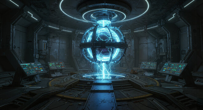 High-Tech Energy Core Room with Floating Reactor