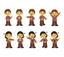An illustration set of characters wearing Javanese traditional outfits in various poses, perfect for cultural themes, educational content, and Indonesian heritage projects.